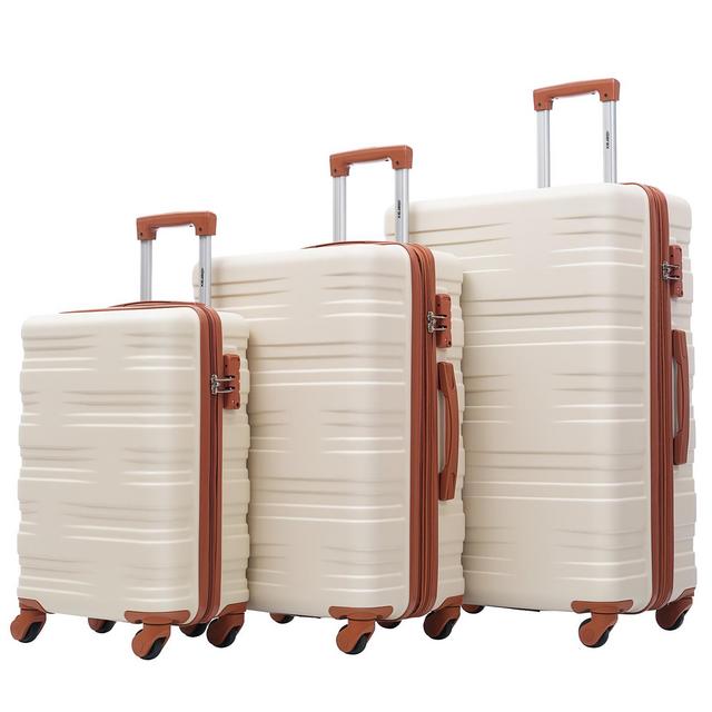 3 PCS Luggage Set, Hardside Expanable Spinner Suitcase with TSA Lock , White+Brown-ModernLuxe