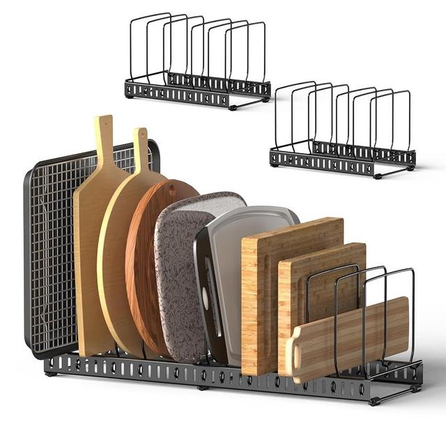 2PACK Cutting Board Organizer, Adjustable Divider Cutting Board Holder with Anti-slip Pads, Kitchen Cabinet Organizer for Baking Cookie Sheet Pan Bakeware Cookie, Black, Large-Size
