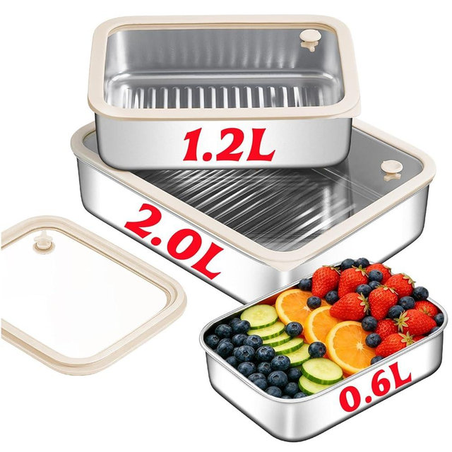 3-Pack Extra Thick 304 Stainless Steel Storage Containers Set, Non-Stick Bottom Food Storage Boxes with Airtight Glass Silicone Lids, Stackable Kitchen Organizers for Meal Prep & Pantry Storage