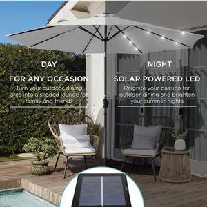 Best Choice Products 10ft Solar Polyester LED Lighted Patio Umbrella w/Tilt Adjustment and UV-Resistant Fabric - Fog Gray