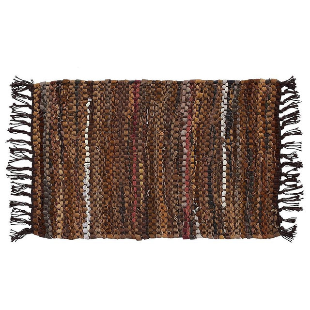 HF by LT Tucson Leather Placemat, 13 x 19 inches, Single Placemat, Handwoven Recycled Leather and Soft Cotton, Brown