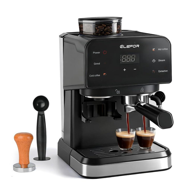 oveisn Espresso Machine 20 Bar, Coffee Maker with grinder,Coffee Machine w/Milk Frother &Professional Home Espresso Maker for Latte Cappuccino Black
