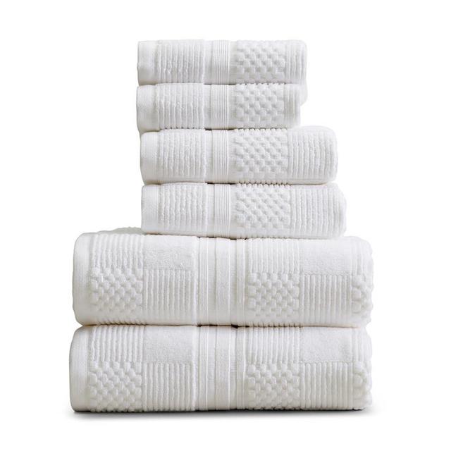 Springtree Home 100% Cotton Towel Set | 6 Piece Set | Geometric Textured Design | Absorbent & Quick-Dry Towels | Oeko-TEX® Standard 100 Cotton | Myla Collection - White
