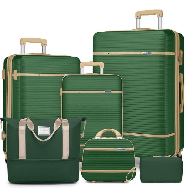 LARVENDER Luggage Sets 6 Piece with Duffel Bag, Expandable(Only 28 & 24") Hardside Luggage with Cosmetic Case 360° Spinner Wheels, Durable Luggage Set Clearance For Women Men, Olive-green