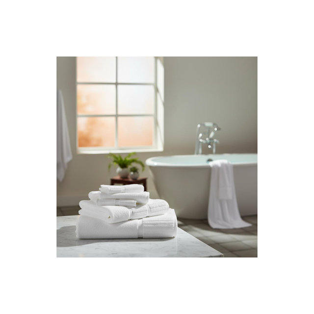 Rifz Textiles GOS Collection Premium Ring Spun Cotton Towels with Piano Key Pattern White 35"X70" 6 PK