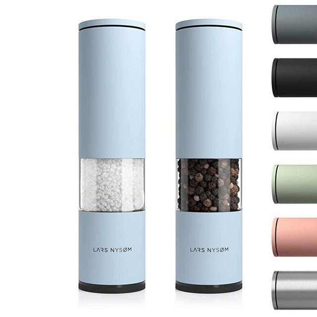 LARS NYSØM Stainless Steel Salt and Pepper Mills Set with Adjustable Ceramic Grinder 2 Pieces I Designer Spice Mill Set