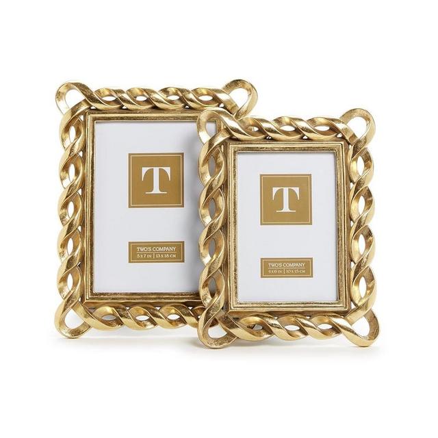 Two's Company Set of 2 Gold Ribbon Photo Frame Includes 2 Sizes, 4x6 and 5x7 Inches, Resin and Glass, Home Decor Accessories
