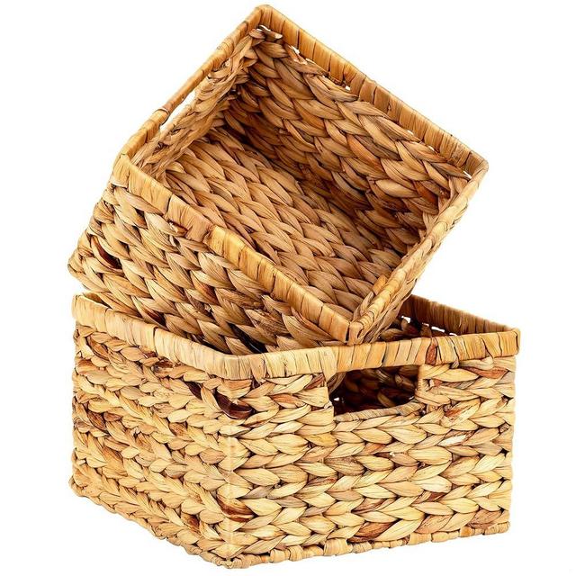 Rlosjin Wicker Storage Basket, Organization Basket, Storage Basket With Built-In Handles, Water Hyacinth Stand (2-Pack, Natural Hyacinth)11.4x11.4x7.1&9.8x9.8x6.5