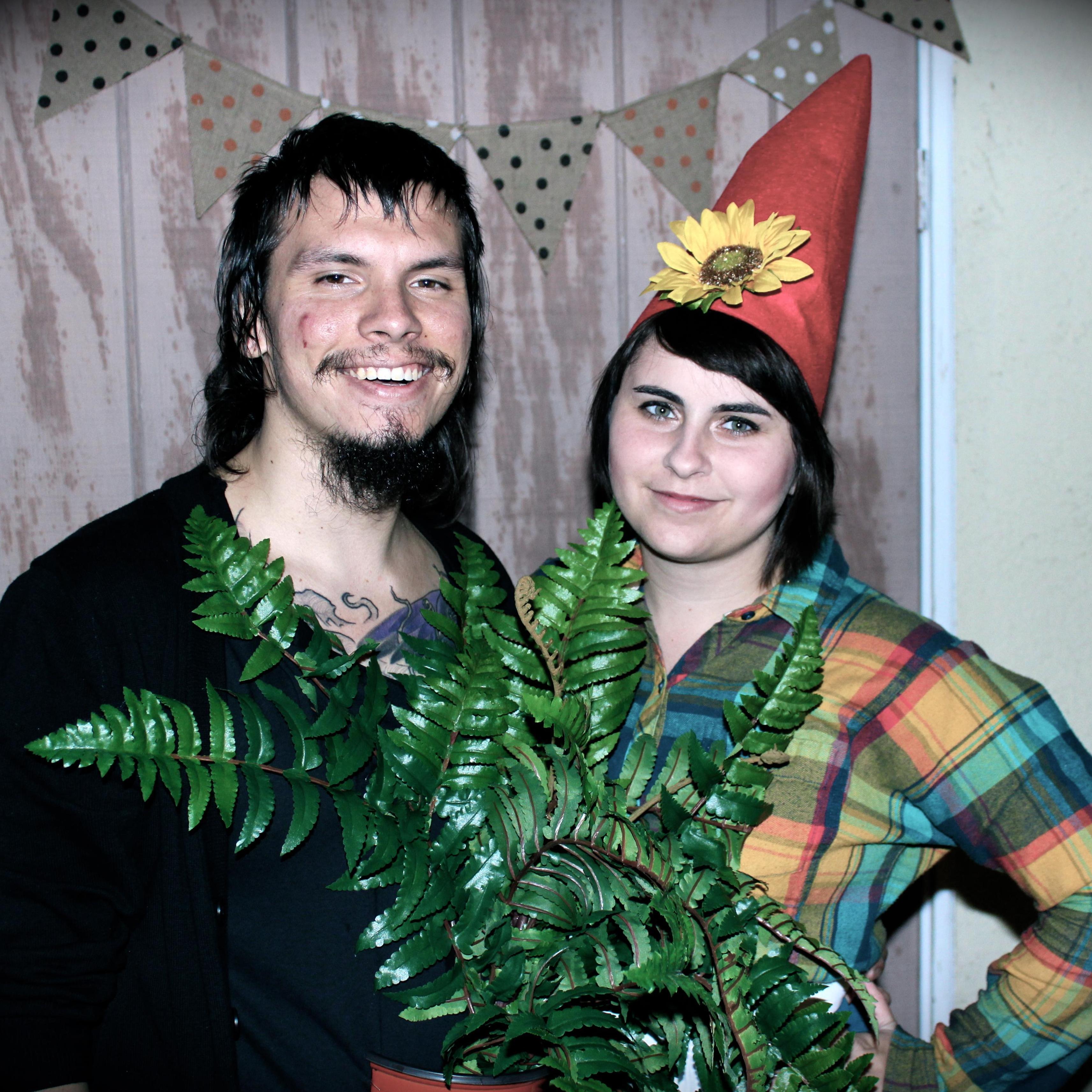 Halloween 2014, Emilie was a Garden Gnome and Isaac was a Fern