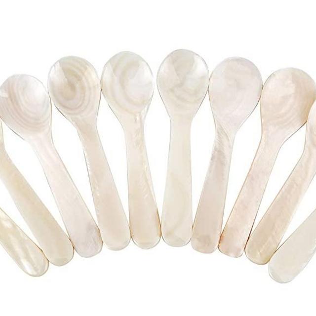 DUEBEL Set of 10 White Mother of Pearl 3.15′′ Caviar Spoons for Caviar, Egg, Coffee Serving (White, 8cm x 2.3cm)