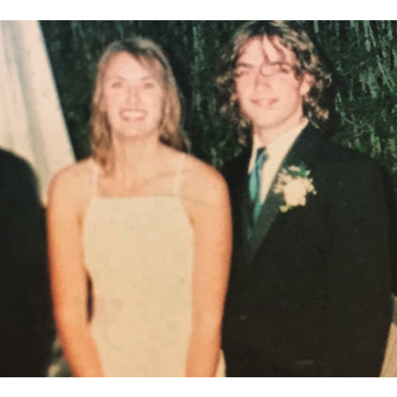High school senior ball where we went as friends. Playing dress up for our wedding?