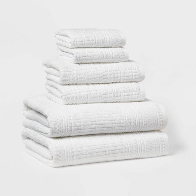 6pc Modern Bath Towels and Washcloths Set White - Threshold™