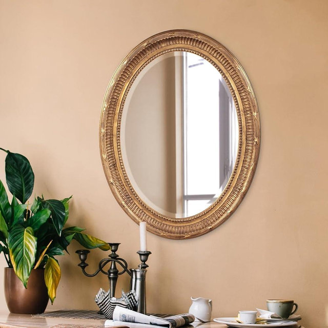 Howard Elliott Nero Oval Hanging Wall Or Vanity Mirror, 26 x 34 Inch, Rich Country Gold
