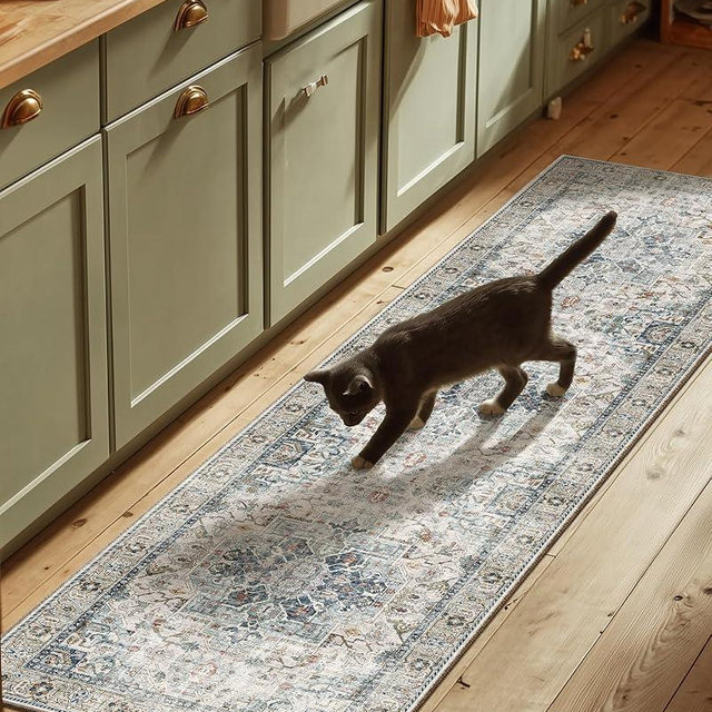 Machine Washable Kitchen Runner Rugs: 2'6"x8' Hallway Runner Rug Non Slip Low Pile Stain Resistant Soft Carpet Runners for Hallways Indoor Entryway Kitchen Laundry Room Beside Farmhouse