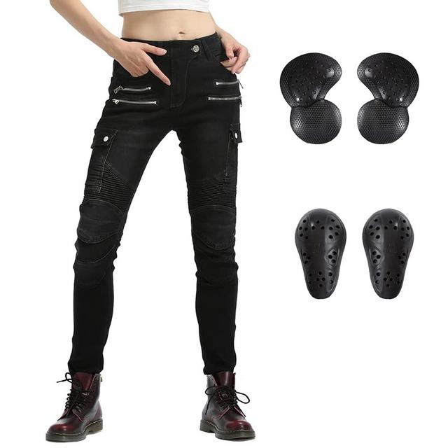 LOMENG Women Motorcycle Riding Pants Motocross Cycling Jeans Slim Stretch Pants CE Knee Hip Removable Armored