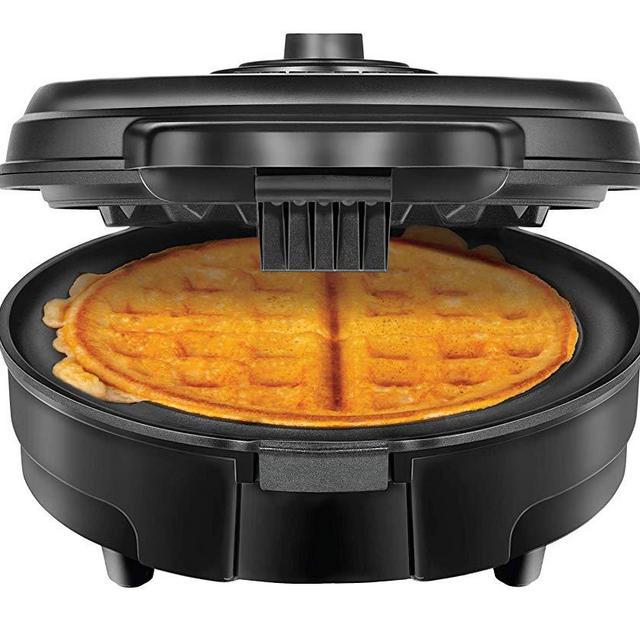 Chefman Anti-Overflow Belgian Waffle Maker w/Shade Selector Temperature Control, Mess Free Moat, Round WaffleIron w/Nonstick Plates & Cool Touch Handle, Measuring Cup Included, Black