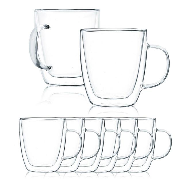 Javafly Double Wall Glass Mugs, Set Of Large Clear Coffee Cups, Borosilicate Glass, Latte And Tea, 15.5 Oz.