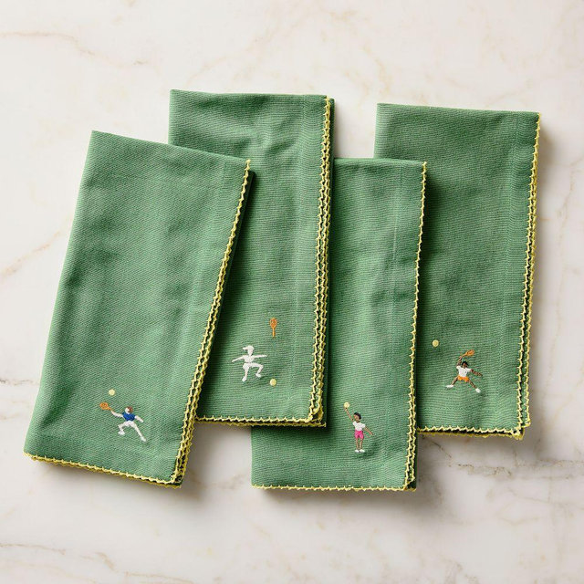 Embroidered Tennis Napkins, Elm Green, Set of 4