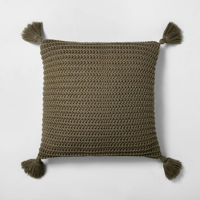 18" x 18" Chunky Knit Throw Pillow Dark Green - Hearth & Hand™ with Magnolia