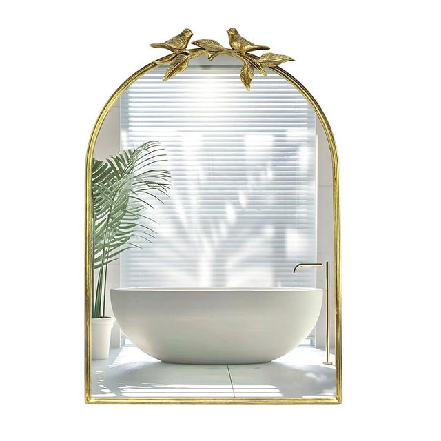 Oujchenghome Gold Vintage Mirror for Vanity 24x35 Inch Gold Antique with Ornate Frame, Arched Vintage Wall for Bathroom, Living Room, Fireplace, Entryway