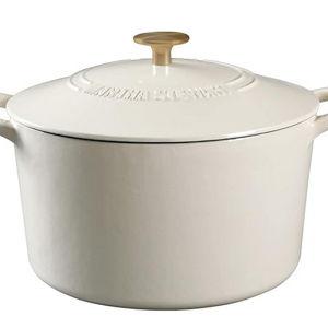 MARTHA STEWART Gatwick 7 QT Enamel Cast Iron Dutch Oven, Linen w/Gold Knob