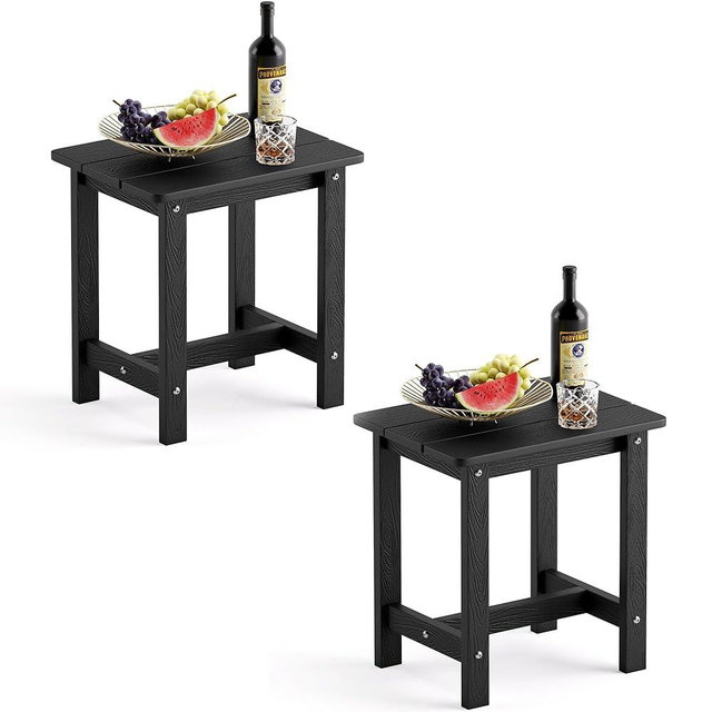 LUE BONA Outdoor Side Table Set of 2, HDPS Small Outdoor Table, Adirondack Side Table, Outside End Table for Patio, Porch, Deck, Pool, Weather Resistant/Easy Maintenance/Indoor or Outside Use, Black
