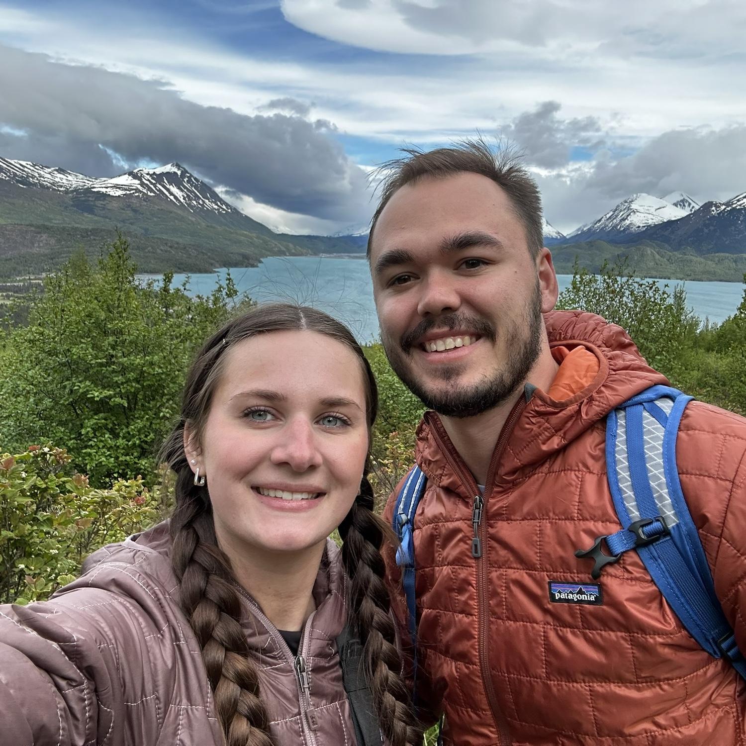 Bridger and Jessie on a hike in Alaska