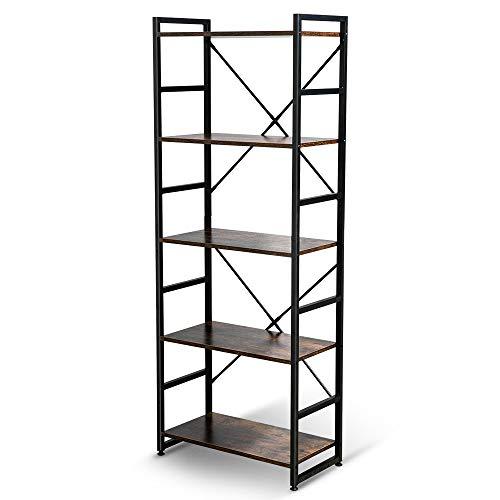 HATON Bookshelf, 5-Tier Wood Bookcase with Metal Frames, 5-Shelf Industrial Storage Shelf Organizer, Modern Tall Display Shelf Racks Open Wide Standing Shelving Unit for Home Office Study 62-inch