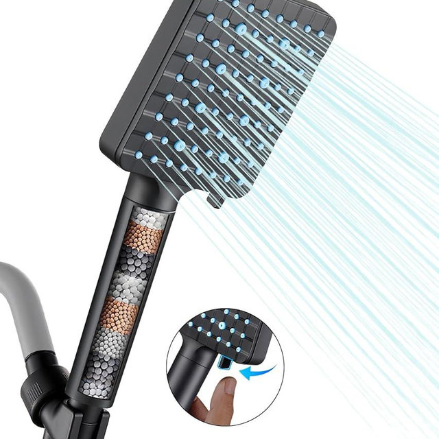 Cobbe Filtered Shower Head with Handheld, High Pressure 6 Spray Mode Showerhead with Filters, Water Softener Filters Beads for Hard Water - Remove Chlorine - Reduces Dry Itchy Skin, Matte Black