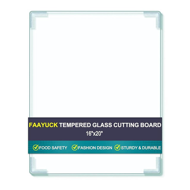 Tempered Glass Cutting Board for Kitchen Counter, FAAYUCK Glass Cutting Board with Non-Slip Feet, Heat Resistant, Non-Slip, Scratch Resistant, Shatter Resistant (16x20inch)