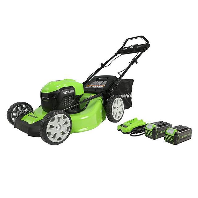 Greenworks 40V 21" Brushless (Smart Pace) Self-Propelled Lawn Mower, 2 x 4Ah USB Batteries and Charger Included MO40L4413