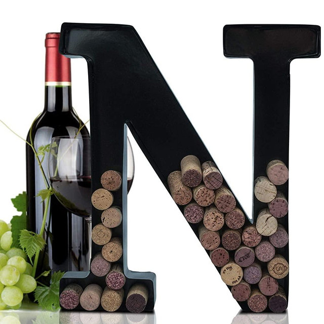 Metal Letter Wine Cork Keepsake Saver & Holder Monogram w/Free Wall Mount Kit A-Z, (N)