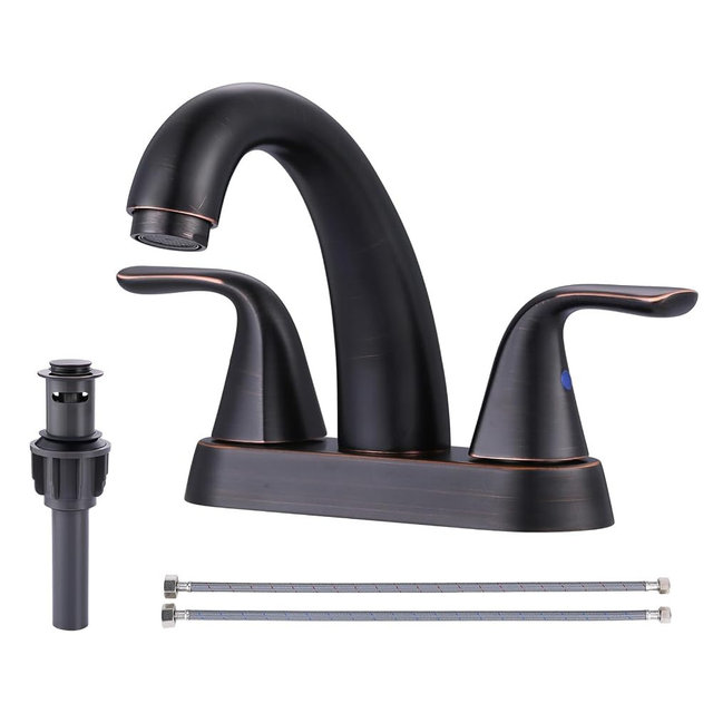 Bathroom Sink Faucet Oil Rubbed Bronze: ALEASHA 4 Inch Centerset Bathroom Faucet, 2-Handle Vanity Sink Faucet with Pop-Up Drain Stopper, RV Lavatory Faucets for Washroom Sink
