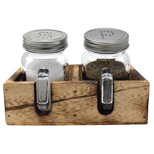 Mason Jar Salt & Pepper Shakers Set with Wood Tray for Rustic Farmhouse Table Decor, Vintage Home Decoration, Restaurants and Gift