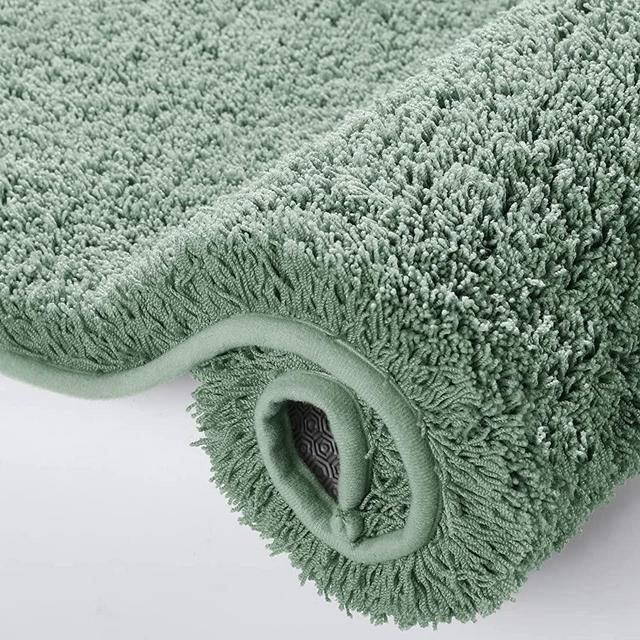 Yimobra Luxury Fluffy Bathroom Rugs, Super Elastic Soft Thick Plush Bath Mat, Non-Slip Water Absorbent, Easier to Dry, Durable Shaggy Microfiber Floor Carpet for Bathtub, 32"x 20", Light Green