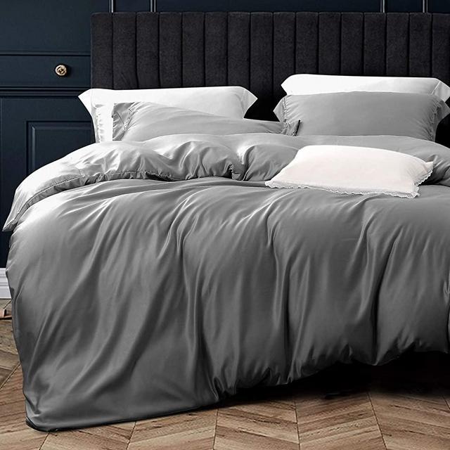 NTBAY 3 Pieces Satin Duvet Cover Set, Ultra Luxury and Soft with Hidden Zipper Design Comforter Cover Set, King Size, Dark Grey