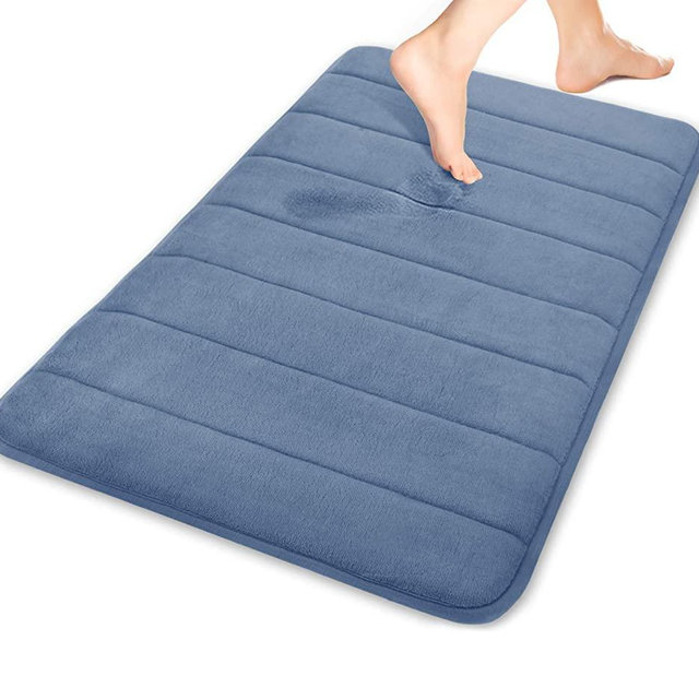 Yimobra Memory Foam Bath Mat Rug, 24 x 17 Inches, Comfortable, Soft, Super Water Absorption, Machine Wash, Non-Slip, Thick, Easier to Dry for Bathroom Floor Rugs, Denim Blue
