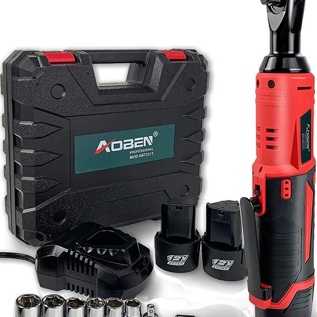 Cordless Electric Ratchet Wrench Set, AOBEN 3/8" 12V Power Ratchet Tool Kit With 2 Packs 2000mAh Lithium-Ion Battery And Charger