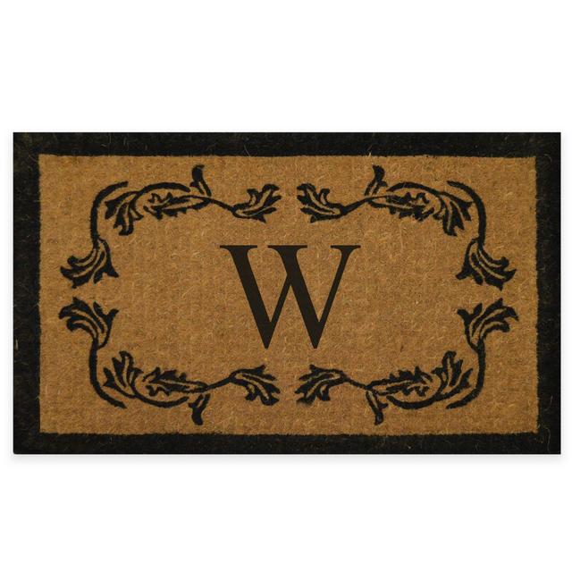 Nature by Geo Crafts Leaf Bordered 18-Inch x 30-Inch Letter "W" Door Mat in Natural Black