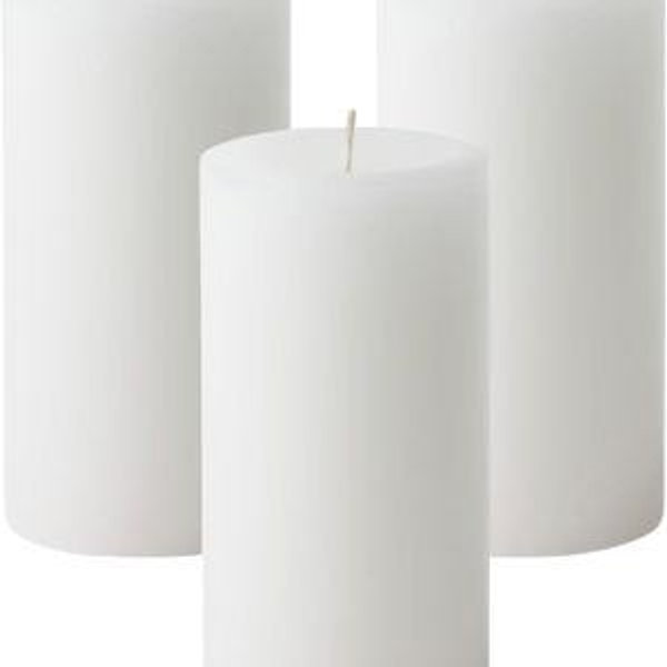 Mister Candle Citronella Candles, Ideal for Outdoor & Indoor, 3x6 Pillar Candles Set of 3, Hand Poured White, Premium Wax & Dripless, 60 Hour Burn Time