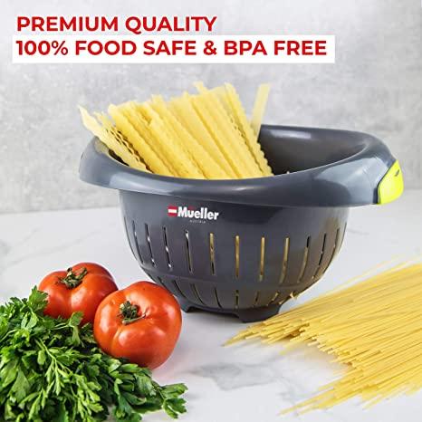 European Made Colander/Strainer, Heavy Duty Deep for Draining Pasta, Lettuce, Vegetables and Fruit, Dishwasher Safe, Grey