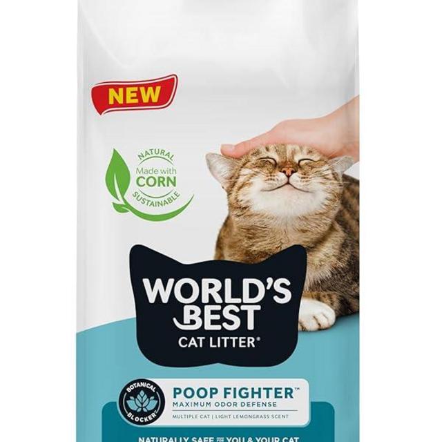 WORLD'S BEST CAT LITTER Poop Fighter Maximum Odor Defense, 32-Pounds - Natural Ingredients, Quick Clumping, Flushable, 99% Dust Free & Made in USA - Long-Lasting Odor Control & Easy Scooping
