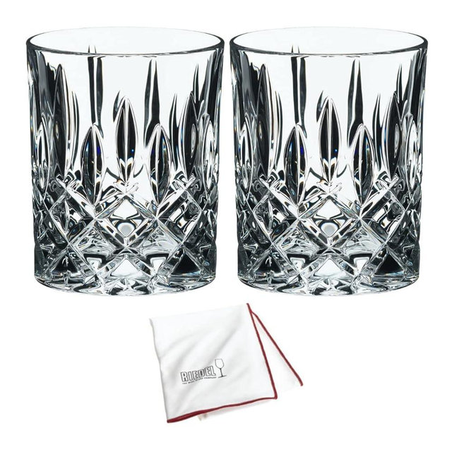 Riedel Whisky Spey Tumbler (4-pack) with Large Microfiber Polishing Cloth Bundle (3 Items)