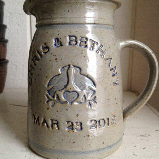 Personalized Stoneware Wedding Pitcher