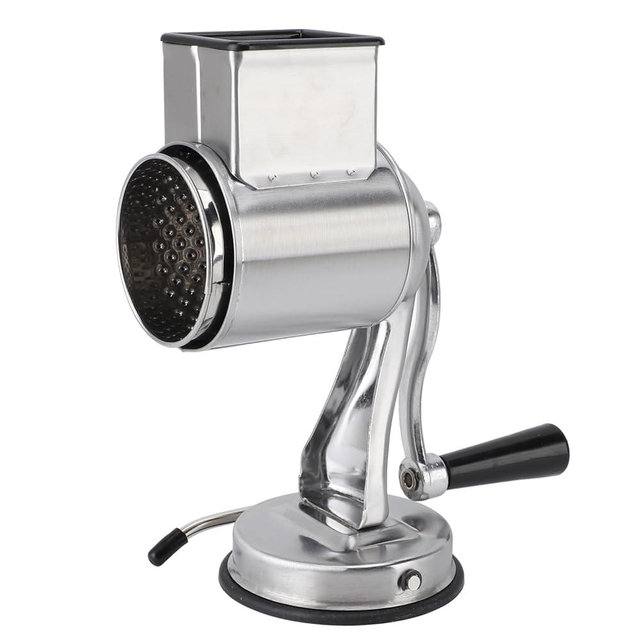 Manual Cheese Grater Stainless Steel Kitchen Hand Crank Grinder with 5 Interchangeable Blades and Handle for Vegetable Nut Potato (Silver)
