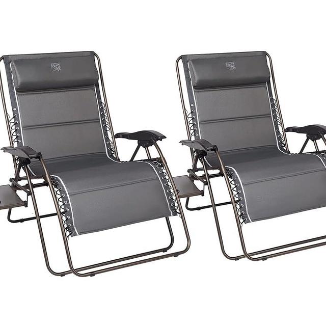 TIMBER RIDGE 33In Wide XXL Zero Gravity Reclining Side Table Full Padded Lounge Chair for Outdoor Camping Patio Lawn, Heavy Duty Supports 500lbs, Gray-2 Pack