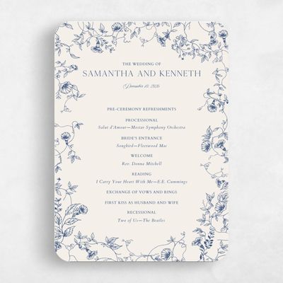 Blue Rounded Wedding Program - Plumeria