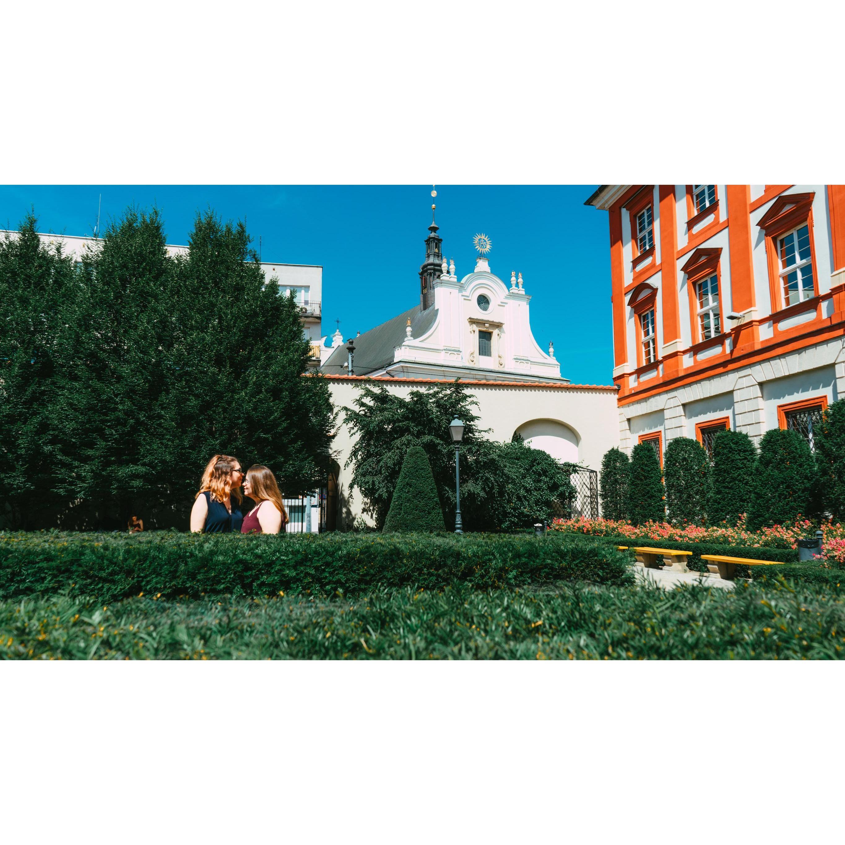One of our engagement photos taken in downtown Wroclaw, Poland (2020)