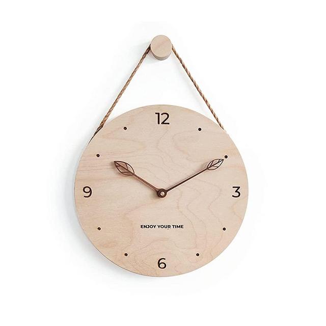 Jomihoney 12 Inch Wooden Wall Clock with Rope Hanger, Super Silent Non Ticking Battery Operated Quartz Digital Wall Clock, Decor for Kitchen Office Living Room Bedroom