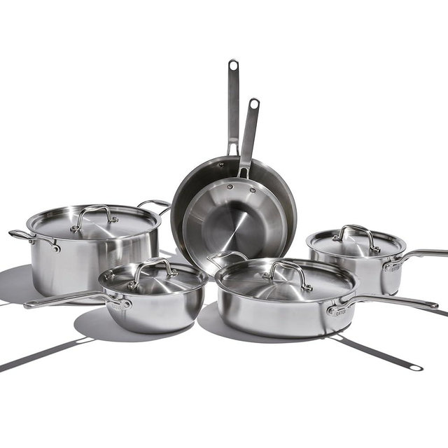 Heritage Steel x Eater 10 Piece Cookware Set | Made in USA | 5 Ply Fully Clad Stainless Steel Cookware Set | Stay Cool Handle | Induction Cookware Set | Non Toxic Cookware Set | Cook like an Eater